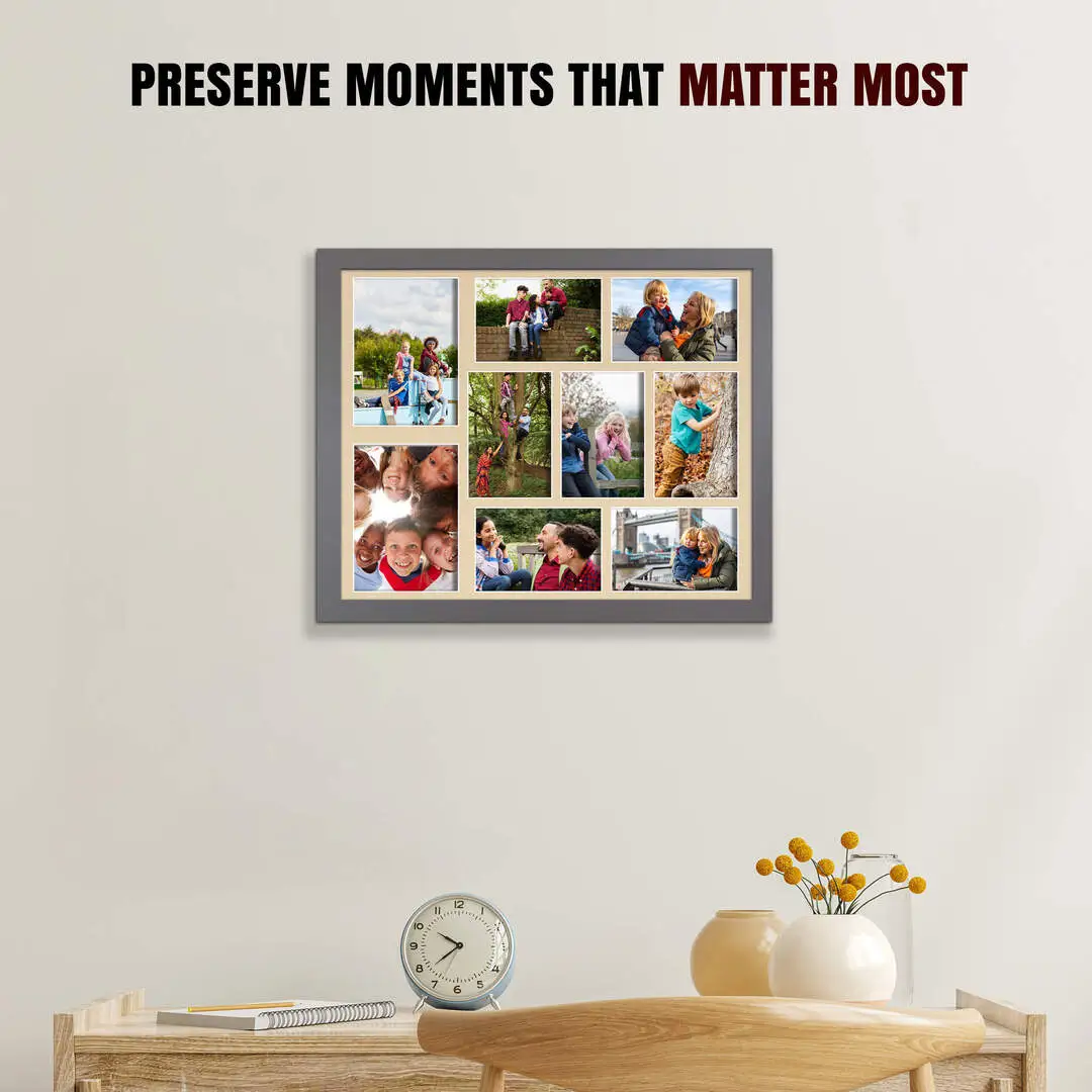 20x16" Dark Grey Sleek Multi Aperture Photo Frame - Fits 7x5" (x2) & 6x4" (x7) Photos | Collage Frame thumbnail 2