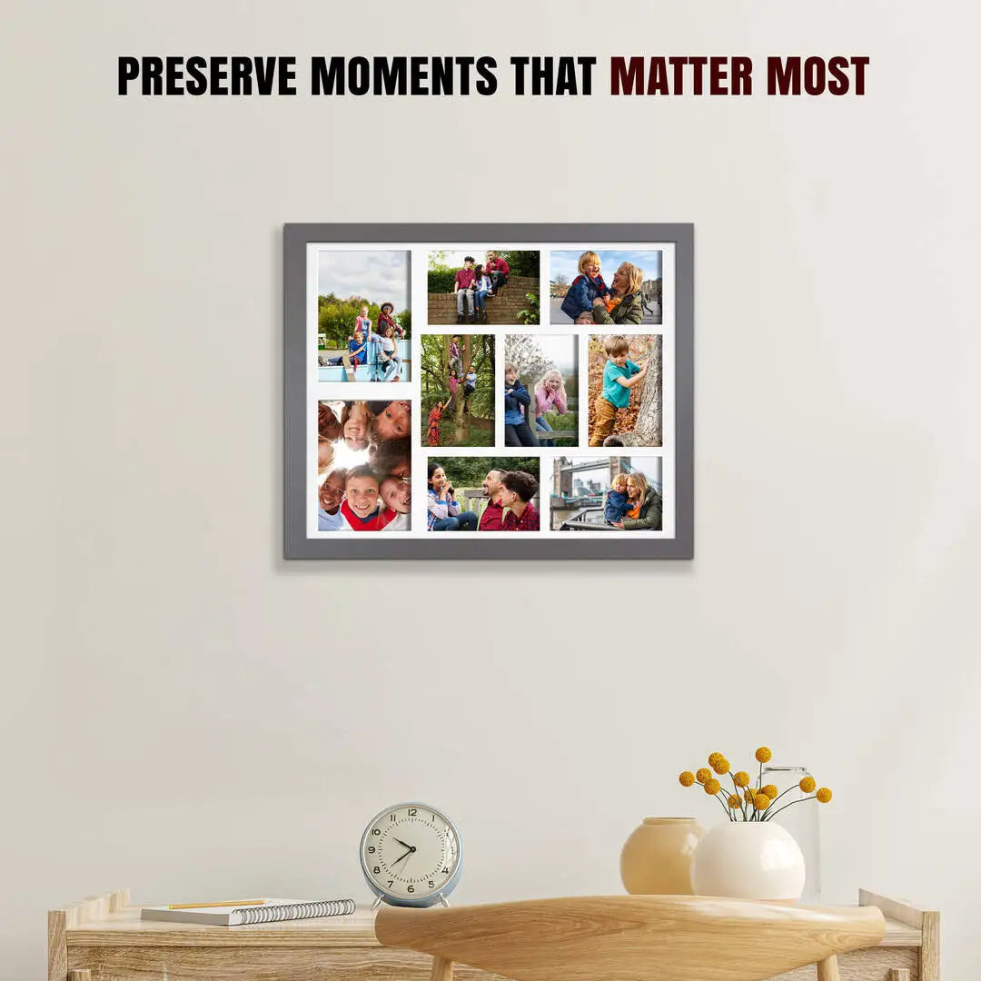 20x16" Dark Grey Sleek Multi Aperture Photo Frame - Fits 7x5" (x2) & 6x4" (x7) Photos | Collage Frame thumbnail 2