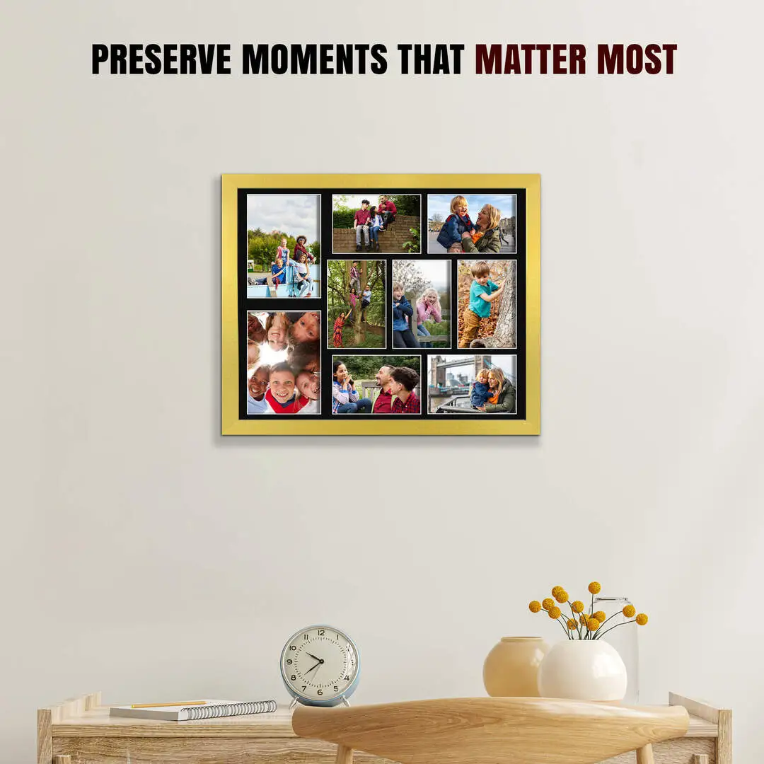 20x16" Sleek Gold Multi Aperture Photo Frame - Fits 7x5" (x2) & 6x4" (x7) Photos | Collage Frame thumbnail 2