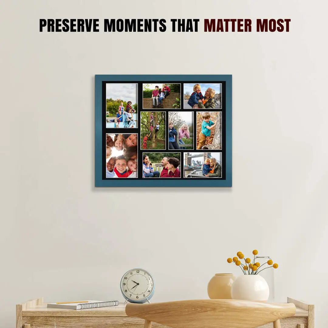 20x16" Sleek Navy Blue Multi Aperture Photo Frame - Fits 7x5" (x2) & 6x4" (x7) Photos | Collage Frame thumbnail 2