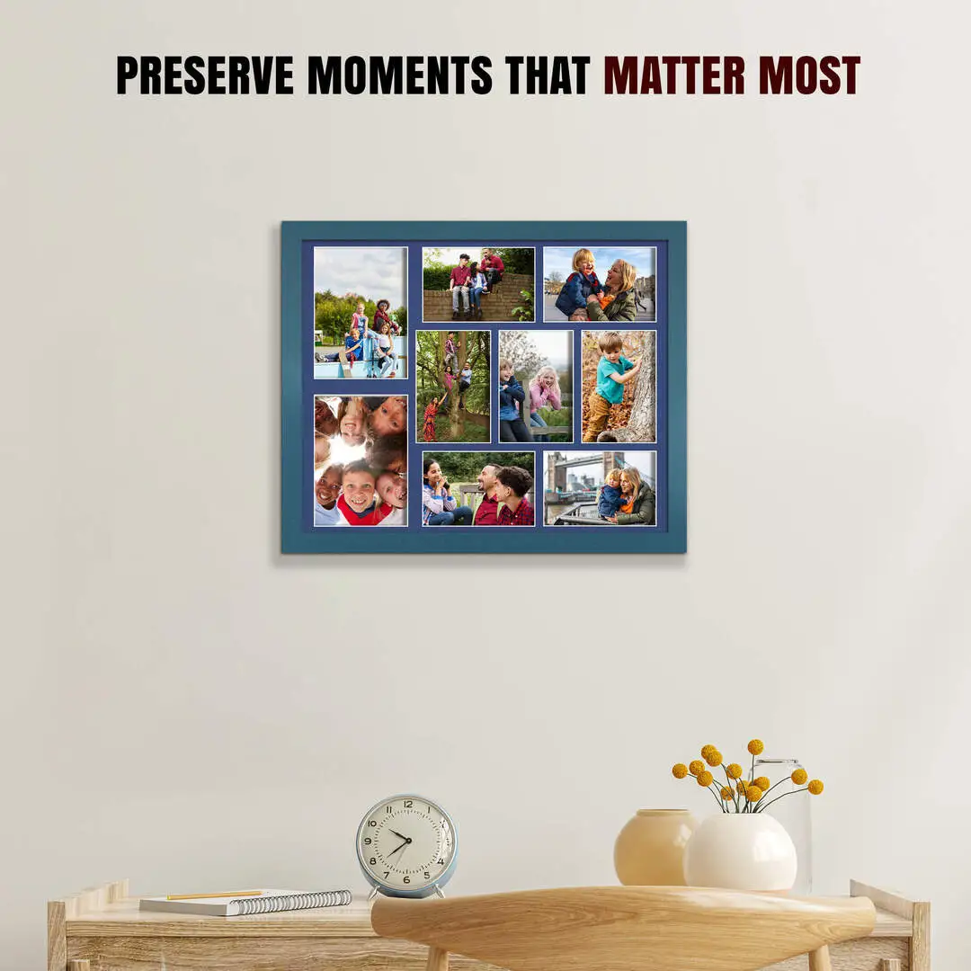 20x16" Navy Blue Sleek Multi Aperture Photo Frame - Fits 7x5" (x2) & 6x4" (x7) Photos | Collage Frame thumbnail 2
