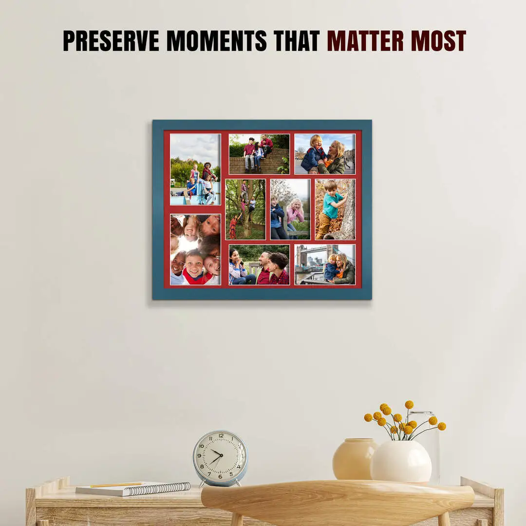 20x16" Sleek Navy Blue Multi Aperture Photo Frame - Fits 7x5" (x2) & 6x4" (x7) Photos | Collage Frame thumbnail 2