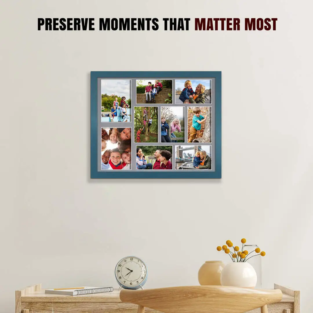20x16" Sleek Navy Blue Multi Aperture Photo Frame - Fits 7x5" (x2) & 6x4" (x7) Photos | Collage Frame thumbnail 2