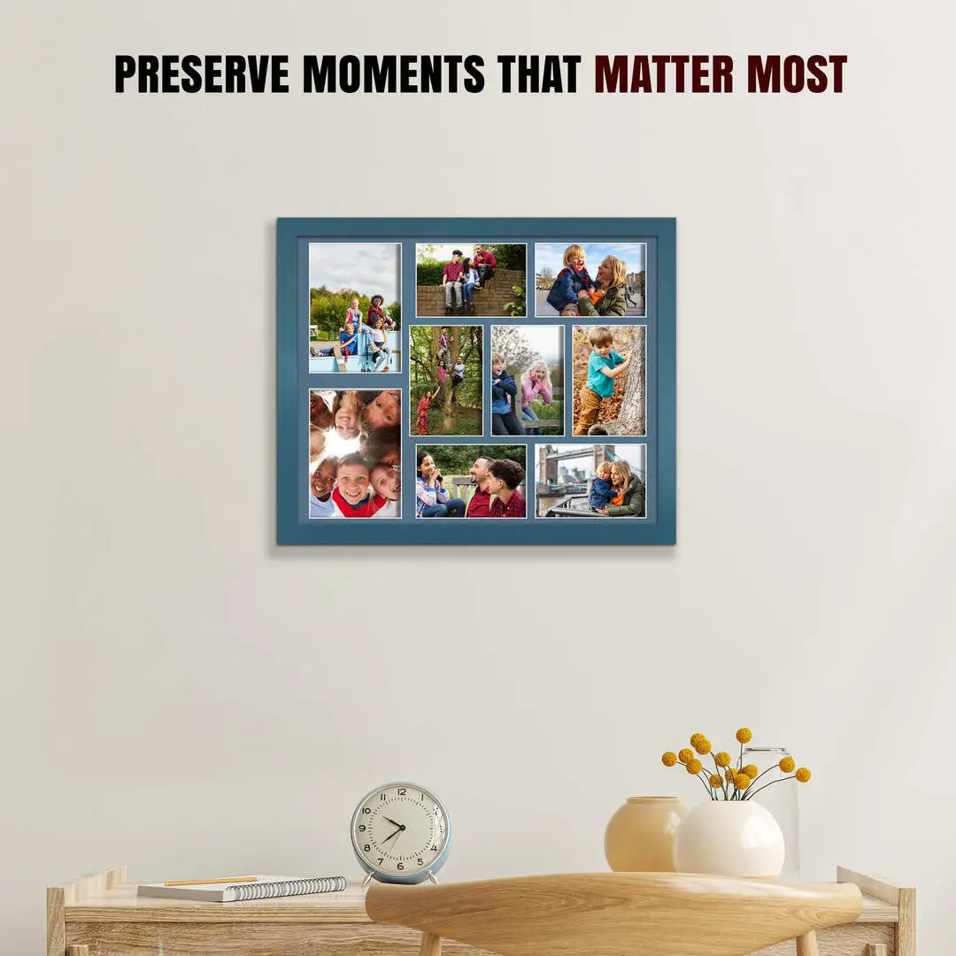 20x16" Navy Blue Sleek Multi Aperture Photo Frame - Fits 7x5" (x2) & 6x4" (x7) Photos | Collage Frame thumbnail 2