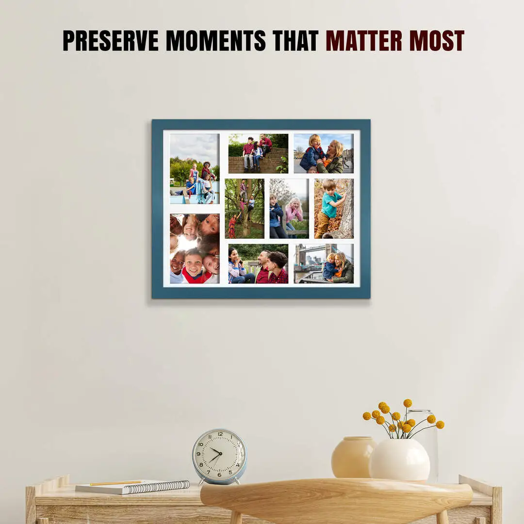 20x16" Sleek Navy Blue Multi Aperture Photo Frame - Fits 7x5" (x2) & 6x4" (x7) Photos | Collage Frame thumbnail 2