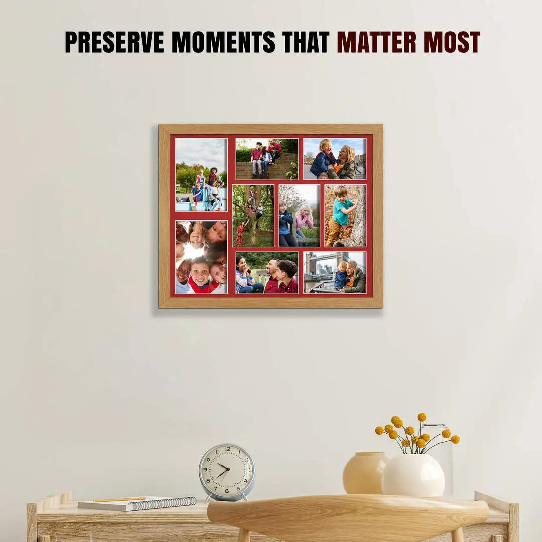 20x16" Sleek Oak Multi Aperture Photo Frame - Fits 7x5" (x2) & 6x4" (x7) Photos | Collage Frame thumbnail 2