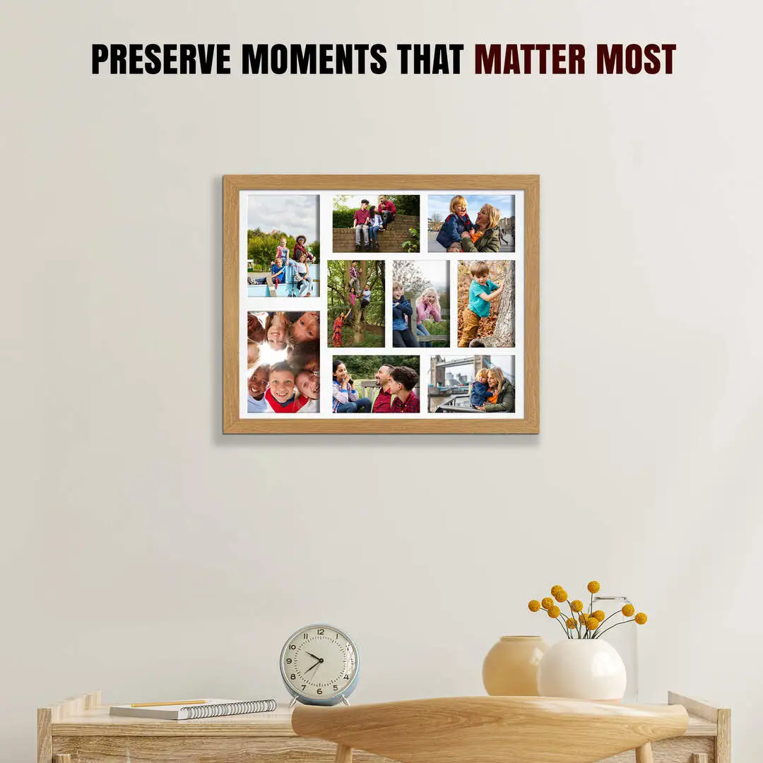 20x16" Sleek Oak Multi Aperture Photo Frame - Fits 7x5" (x2) & 6x4" (x7) Photos | Collage Frame thumbnail 2
