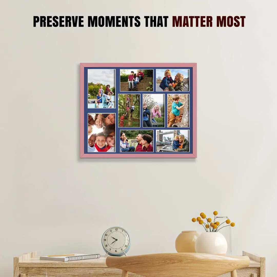 20x16" Sleek Pastel Pink Multi Aperture Photo Frame - Fits 7x5" (x2) & 6x4" (x7) Photos | Collage Frame thumbnail 2