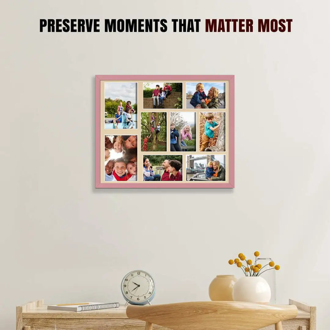 20x16" Pastel Pink Sleek Multi Aperture Photo Frame Holds 7x5" (x2) & 6x4" (x7) Photos With Ivory Mount | Modern Collage Frame thumbnail 2