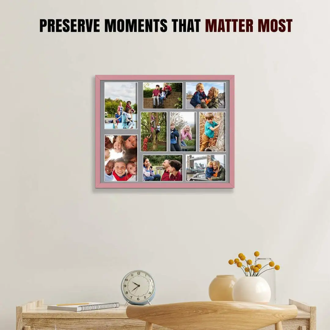 20x16" Pastel Pink Sleek Multi Aperture Photo Frame - Fits 7x5" (x2) & 6x4" (x7) Photos | Collage Frame thumbnail 2