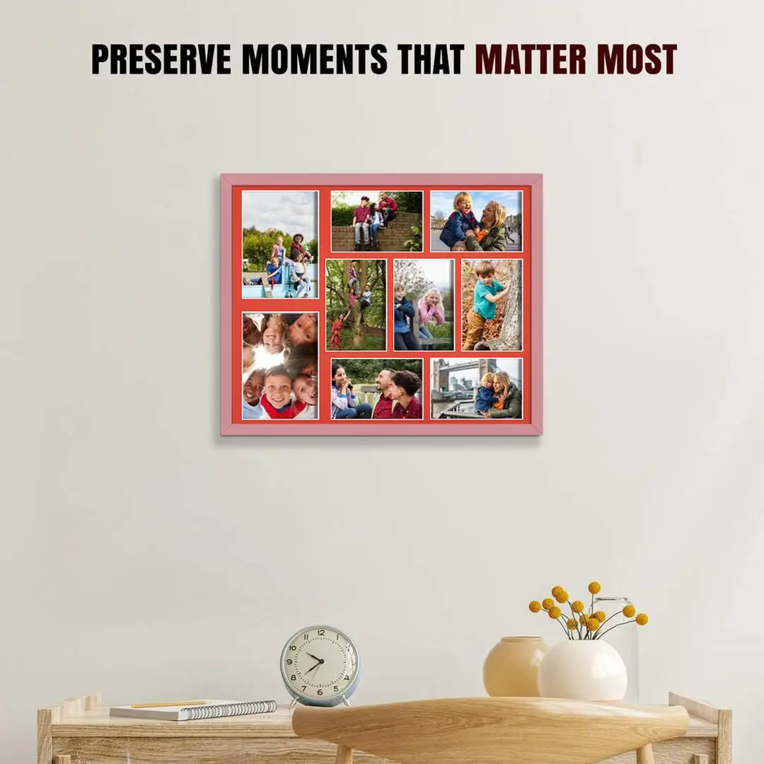 20x16" Sleek Pastel Pink Multi Aperture Photo Frame - Fits 7x5" (x2) & 6x4" (x7) Photos | Collage Frame thumbnail 2