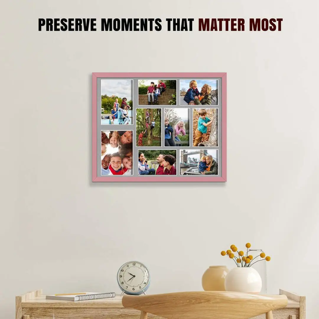 20x16" Sleek Pastel Pink Multi Aperture Photo Frame - Fits 7x5" (x2) & 6x4" (x7) Photos | Collage Frame thumbnail 2