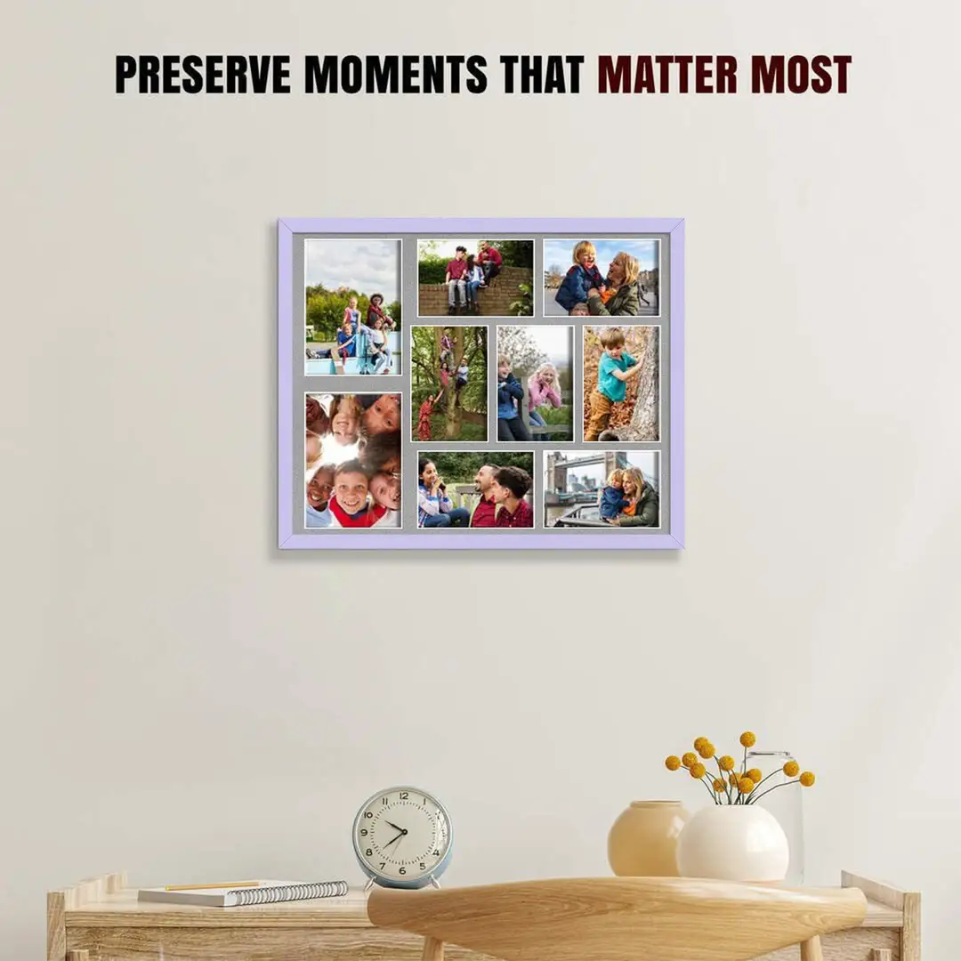 20x16" Purple Sleek Multi Aperture Photo Frame Holds 7x5" (x2) & 6x4" (x7) Photos With Silver Mount | Modern Collage Frame thumbnail 2