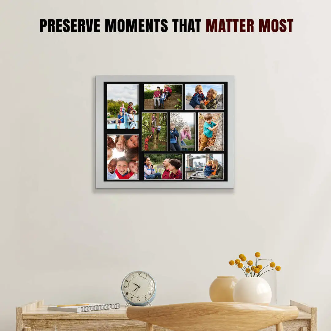 20x16" Sleek Silver Multi Aperture Photo Frame - Fits 7x5" (x2) & 6x4" (x7) Photos | Collage Frame thumbnail 2