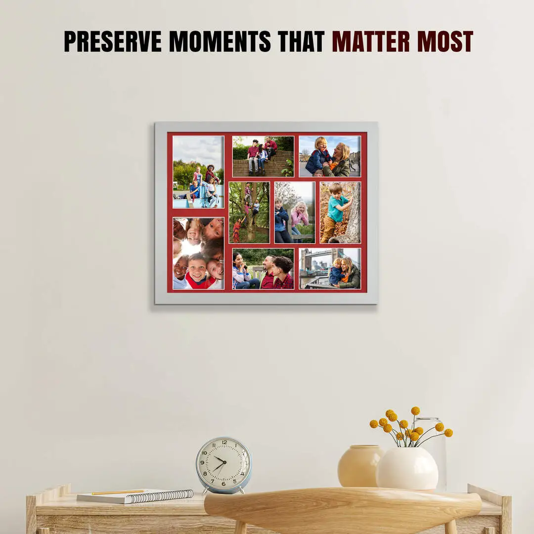 20x16" Sleek Silver Multi Aperture Photo Frame - Fits 7x5" (x2) & 6x4" (x7) Photos | Collage Frame thumbnail 2