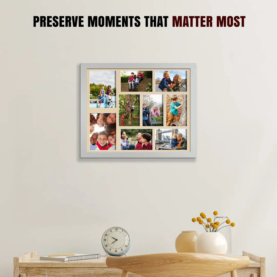 20x16" Sleek Silver Multi Aperture Photo Frame - Fits 7x5" (x2) & 6x4" (x7) Photos | Collage Frame thumbnail 2