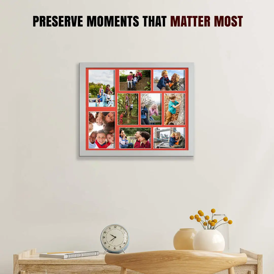20x16" Silver Sleek Multi Aperture Photo Frame - Fits 7x5" (x2) & 6x4" (x7) Photos | Collage Frame thumbnail 2
