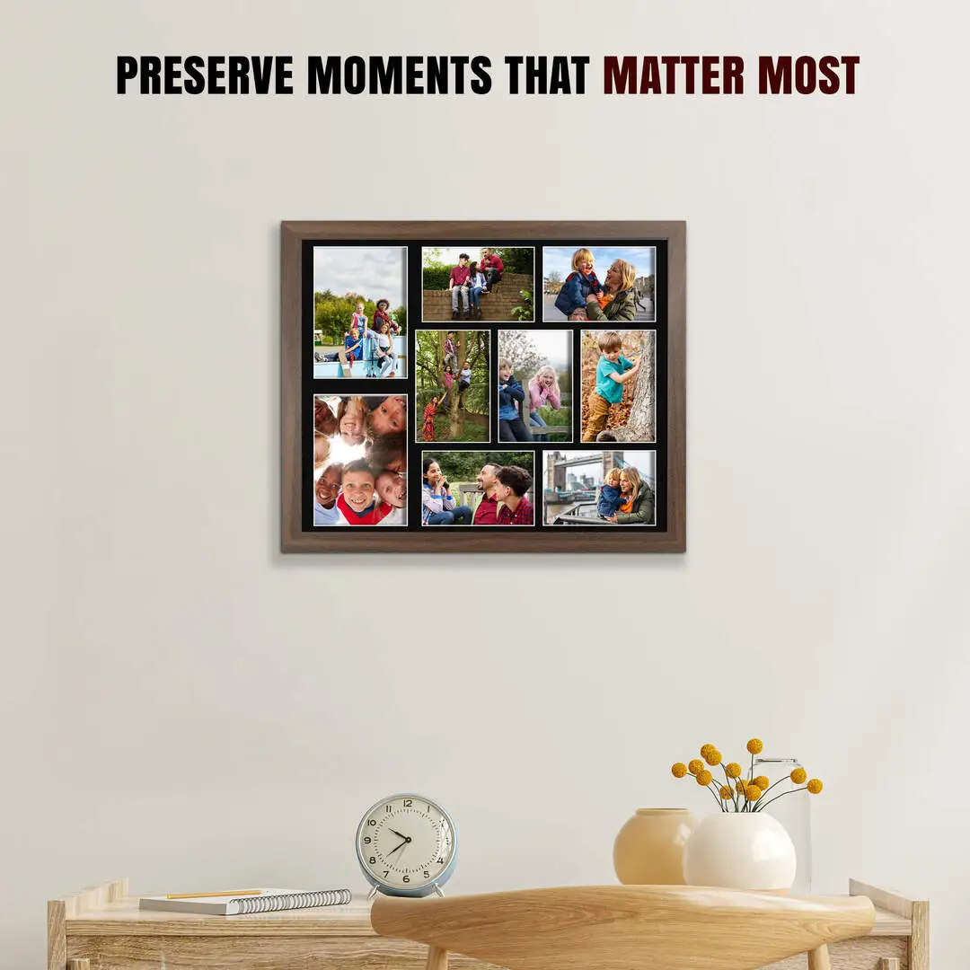 20x16" Sleek Walnut Multi Aperture Photo Frame - Fits 7x5" (x2) & 6x4" (x7) Photos | Collage Frame thumbnail 2