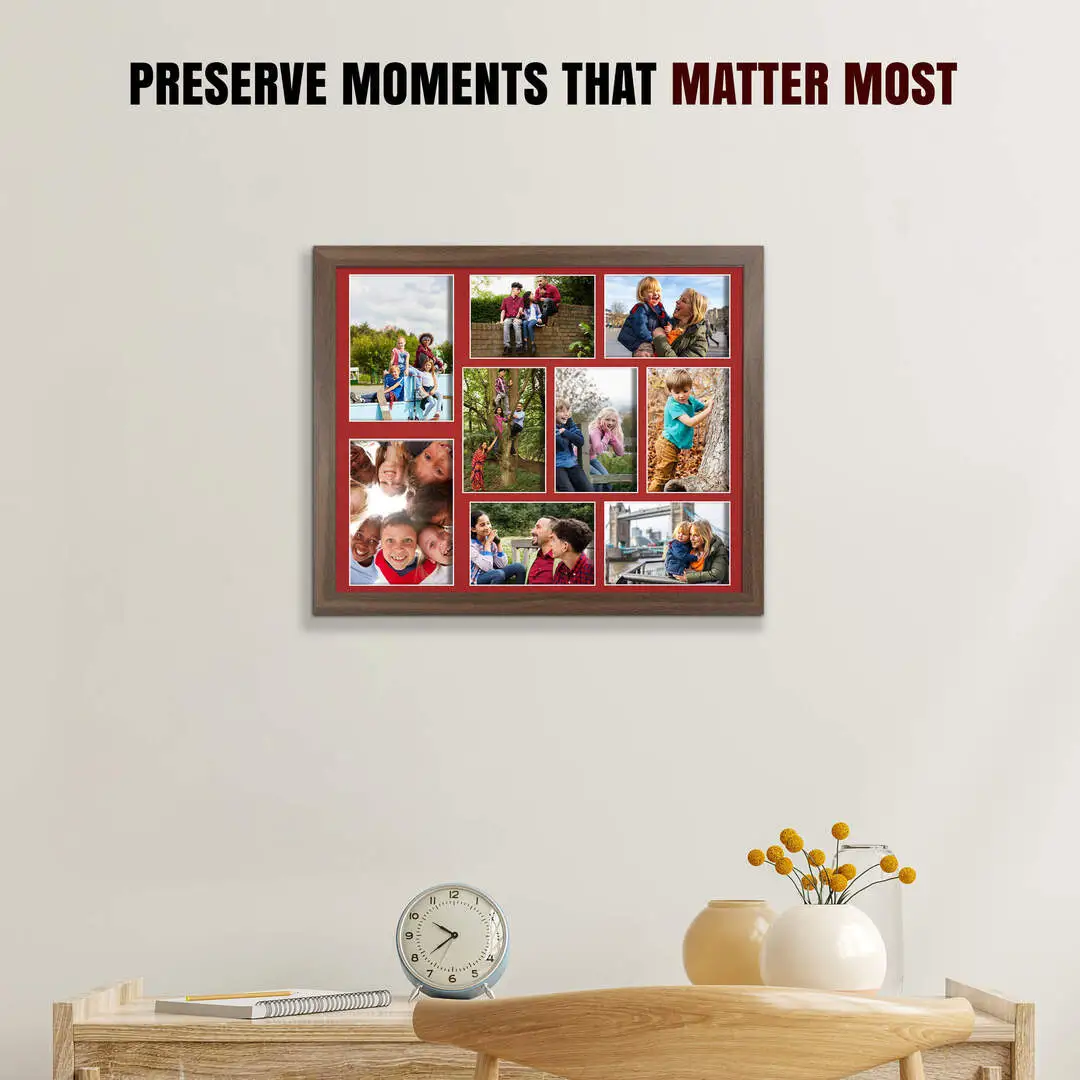20x16" Walnut Sleek Multi Aperture Photo Frame - Fits 7x5" (x2) & 6x4" (x7) Photos | Collage Frame thumbnail 2