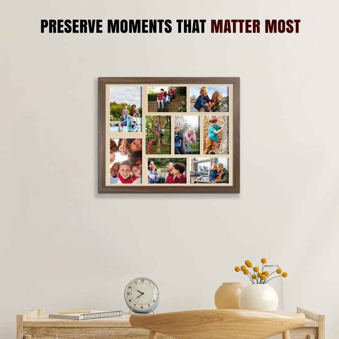 20x16" Walnut Sleek Multi Aperture Photo Frame - Fits 7x5" (x2) & 6x4" (x7) Photos | Collage Frame thumbnail 2
