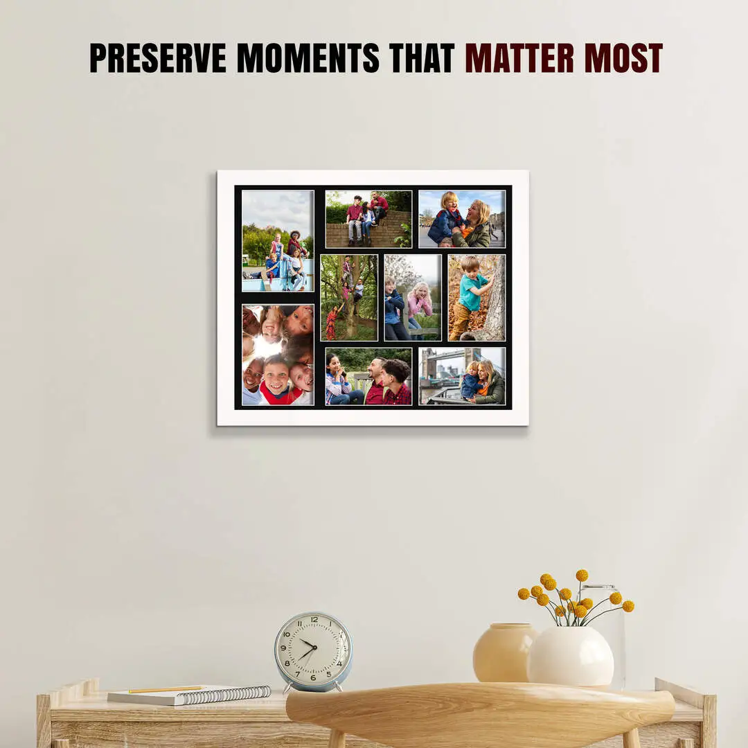 20x16" White Sleek Multi Aperture Photo Frame Holds 7x5" (x2) & 6x4" (x7) Photos With Black Mount | Modern Collage Frame thumbnail 2