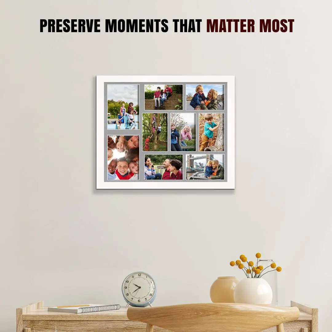20x16" White Sleek Multi Aperture Photo Frame - Fits 7x5" (x2) & 6x4" (x7) Photos | Collage Frame thumbnail 2