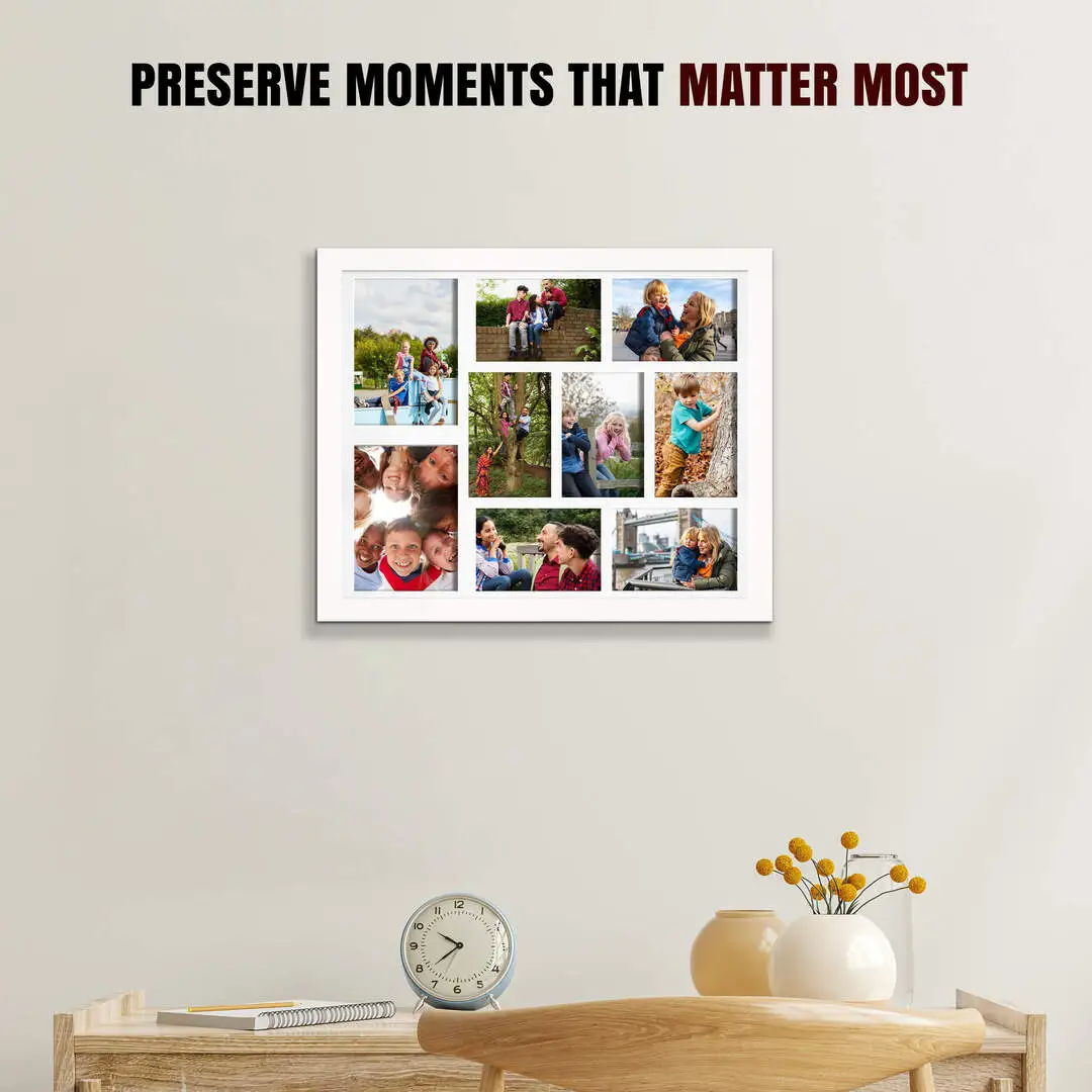 20x16" White Sleek Multi Aperture Photo Frame Holds 7x5" (x2) & 6x4" (x7) Photos With Ice White Mount | Modern Collage Frame thumbnail 2