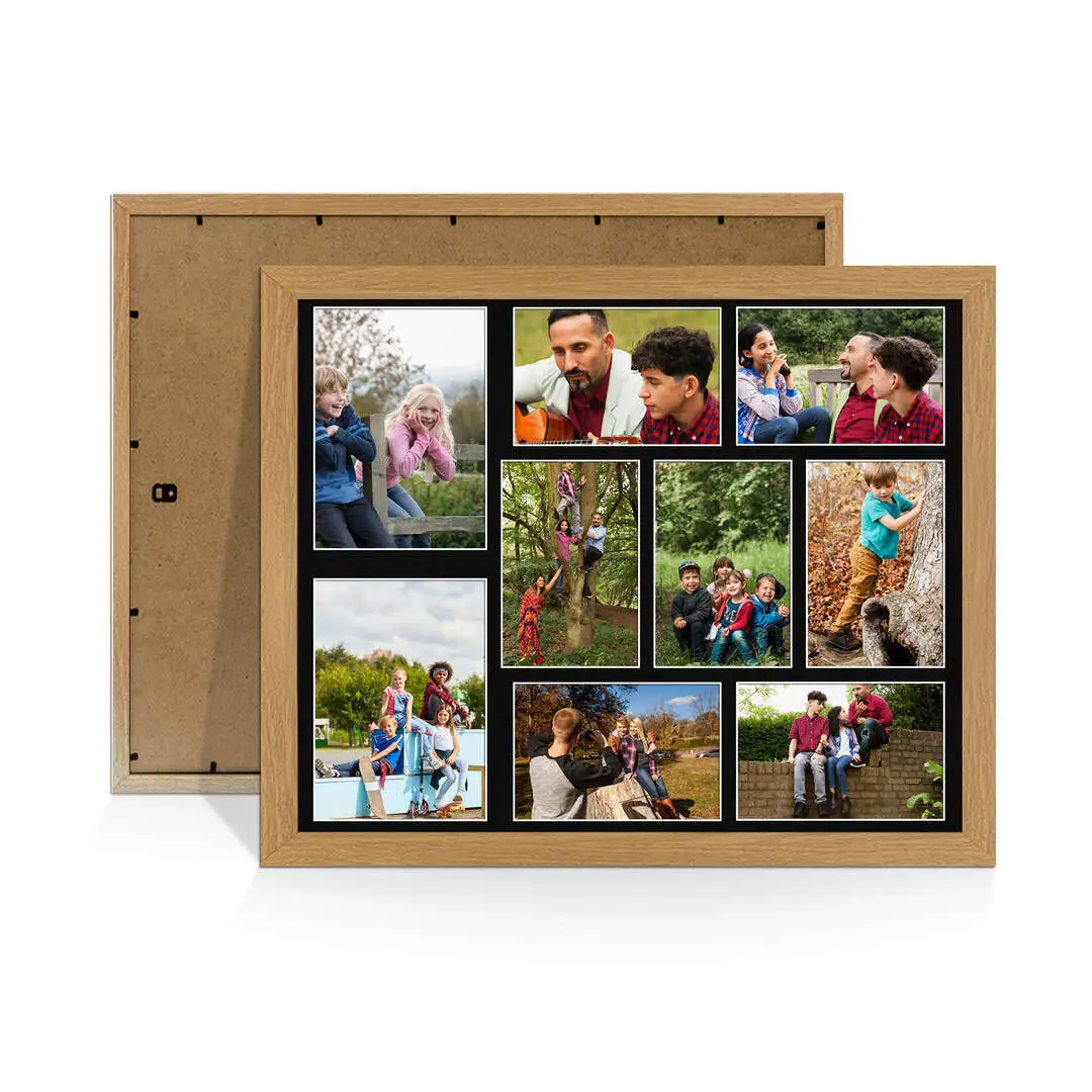 20x16" Classic Oak Multi Aperture Photo Frame - Fits 7x5" (x2) & 6x4" (x7) Photos | Collage Frame