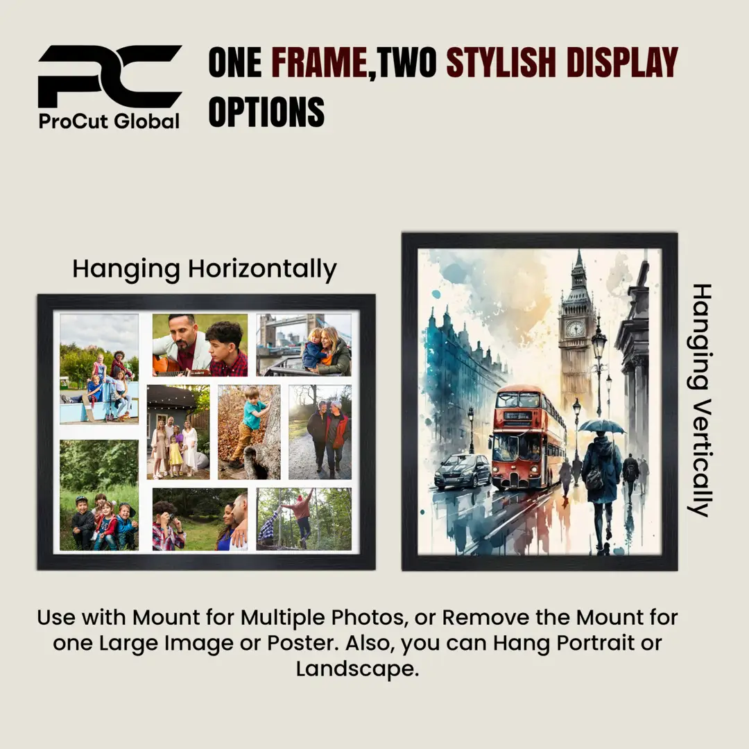 20x16" Light Oak Modern Multi Aperture Photo Frame Holds 7x5" (x2) & 6x4" (x7) Photos With Pompador Mount | Modern Collage Frame thumbnail 4