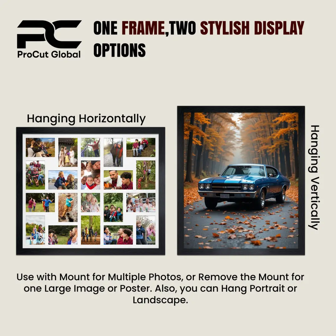 80x70cm Oak Modern Multi Aperture Photo Frame Holds 6x4" (x18) & 4x4" (x2) Photos With Black Mount | Modern Collage Frame thumbnail 4