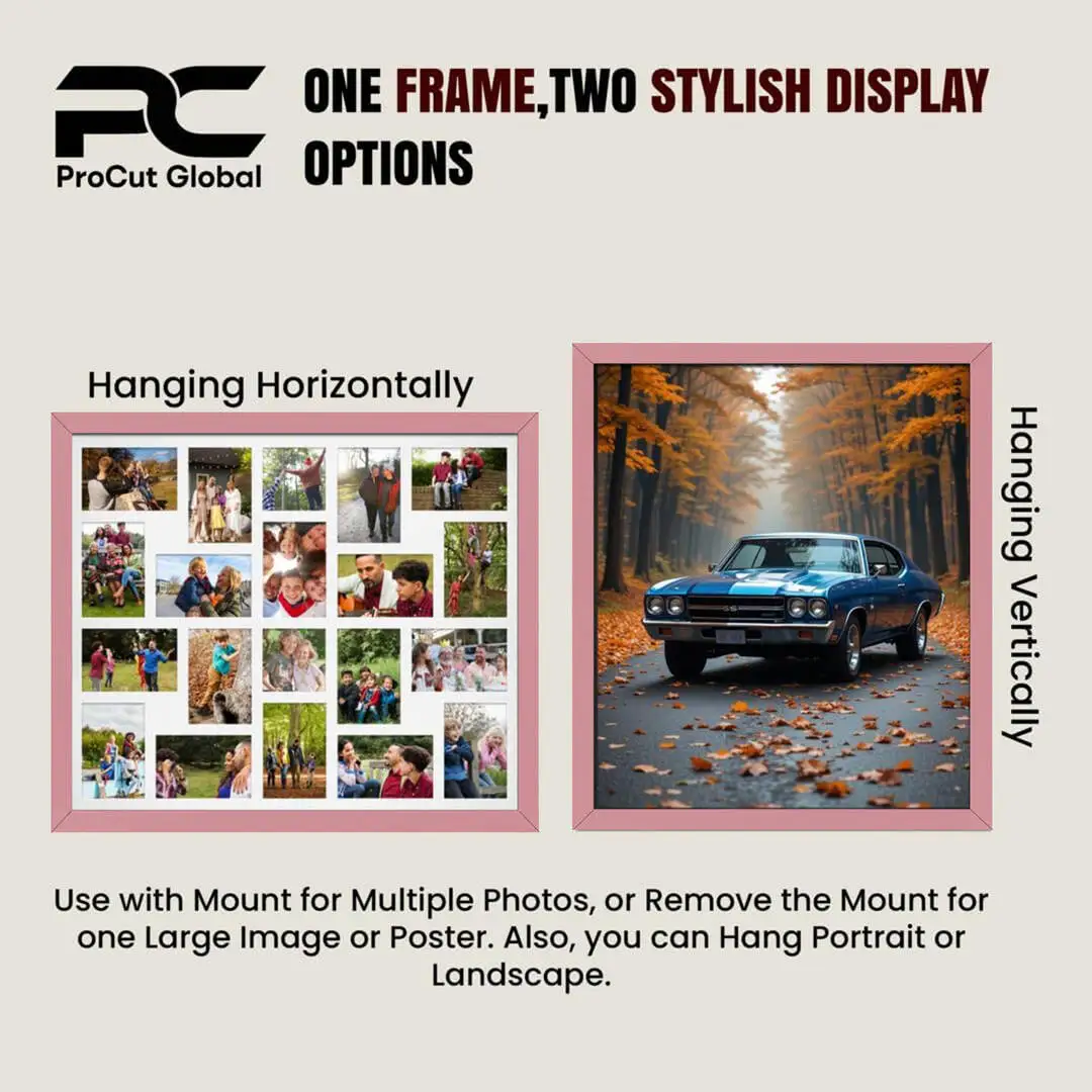 80x70cm Pastel Pink Modern Multi Aperture Photo Frame Holds 6x4" (x18) & 4x4" (x2) Photos With Ice White Mount | Modern Collage Frame thumbnail 4