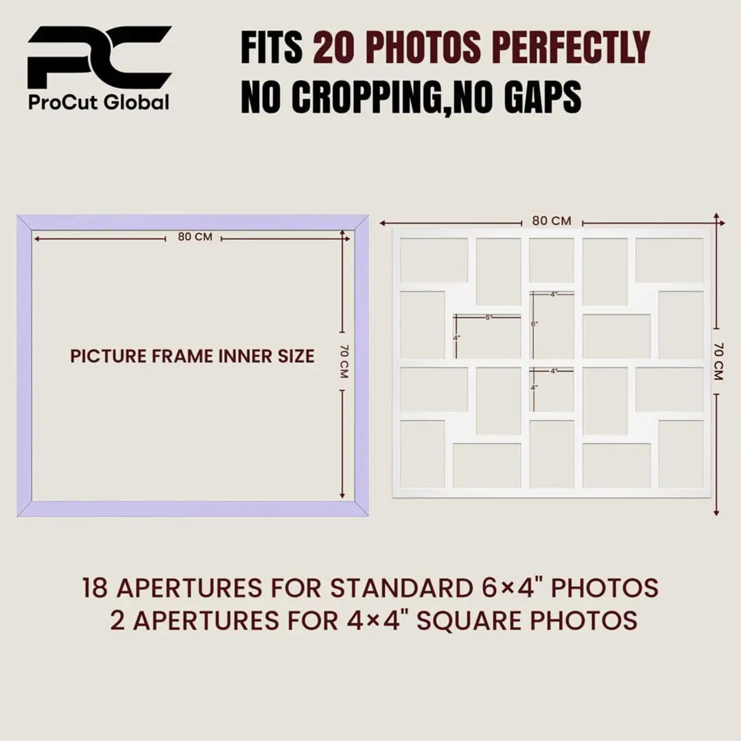 80x70cm Purple Modern Multi Aperture Photo Frame - Fits 6x4" (x18) & 4x4" (x2) Photos | Collage Frame thumbnail 3