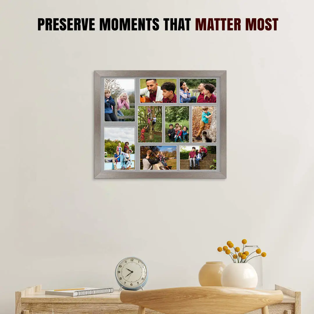 20x16" Modern Aluminium Multi Aperture Photo Frame - Fits 7x5" (x2) & 6x4" (x7) Photos | Collage Frame thumbnail 2