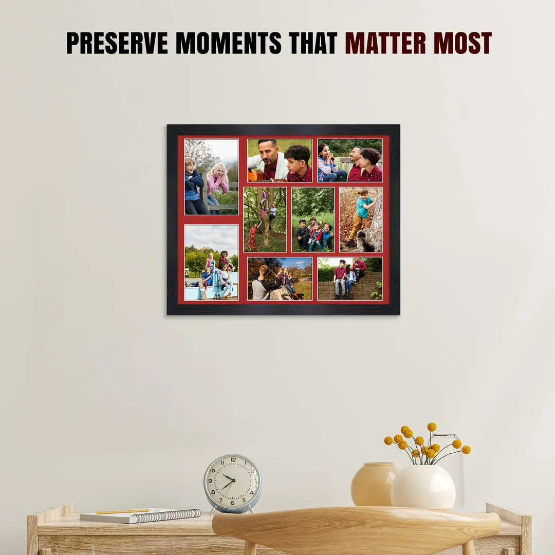 20x16" Modern Black Multi Aperture Photo Frame - Fits 7x5" (x2) & 6x4" (x7) Photos | Collage Frame thumbnail 2