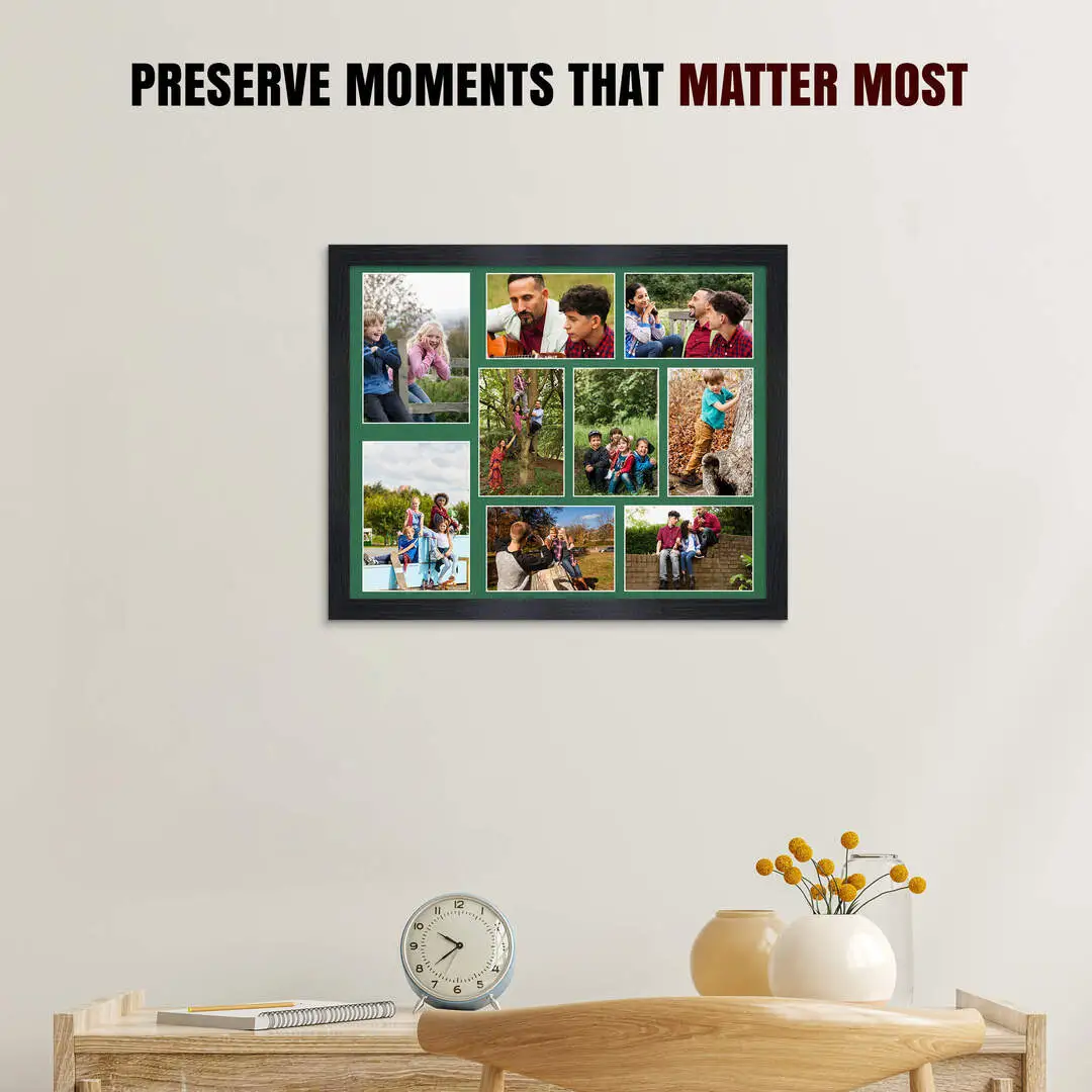 20x16" Modern Black Multi Aperture Photo Frame - Fits 7x5" (x2) & 6x4" (x7) Photos | Collage Frame thumbnail 2