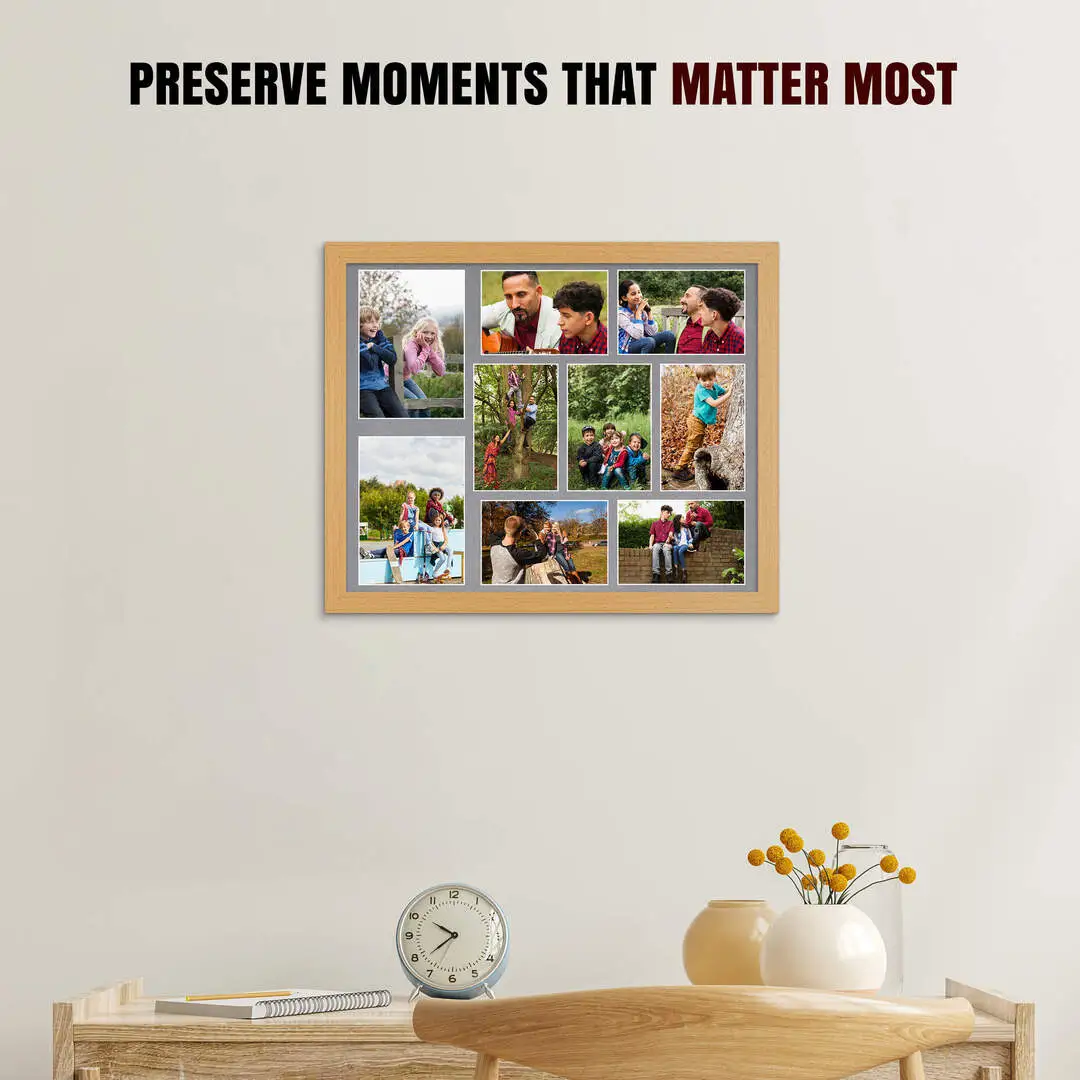 20x16" Country Pine Modern Multi Aperture Photo Frame - Fits 7x5" (x2) & 6x4" (x7) Photos | Collage Frame thumbnail 2