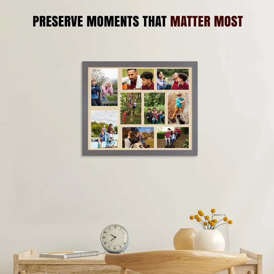 20x16" Dark Grey Modern Multi Aperture Photo Frame - Fits 7x5" (x2) & 6x4" (x7) Photos | Collage Frame thumbnail 2