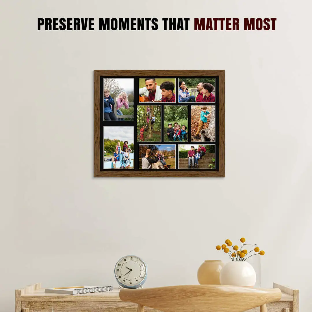 20x16" Modern Dark Oak Multi Aperture Photo Frame - Fits 7x5" (x2) & 6x4" (x7) Photos | Collage Frame thumbnail 2