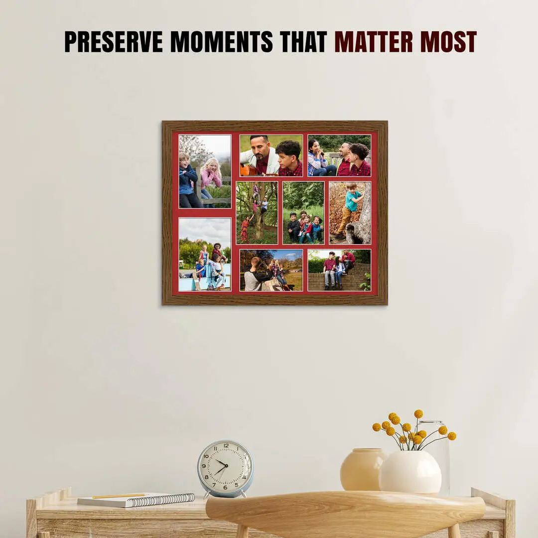 20x16" Dark Oak Modern Multi Aperture Photo Frame - Fits 7x5" (x2) & 6x4" (x7) Photos | Collage Frame thumbnail 2
