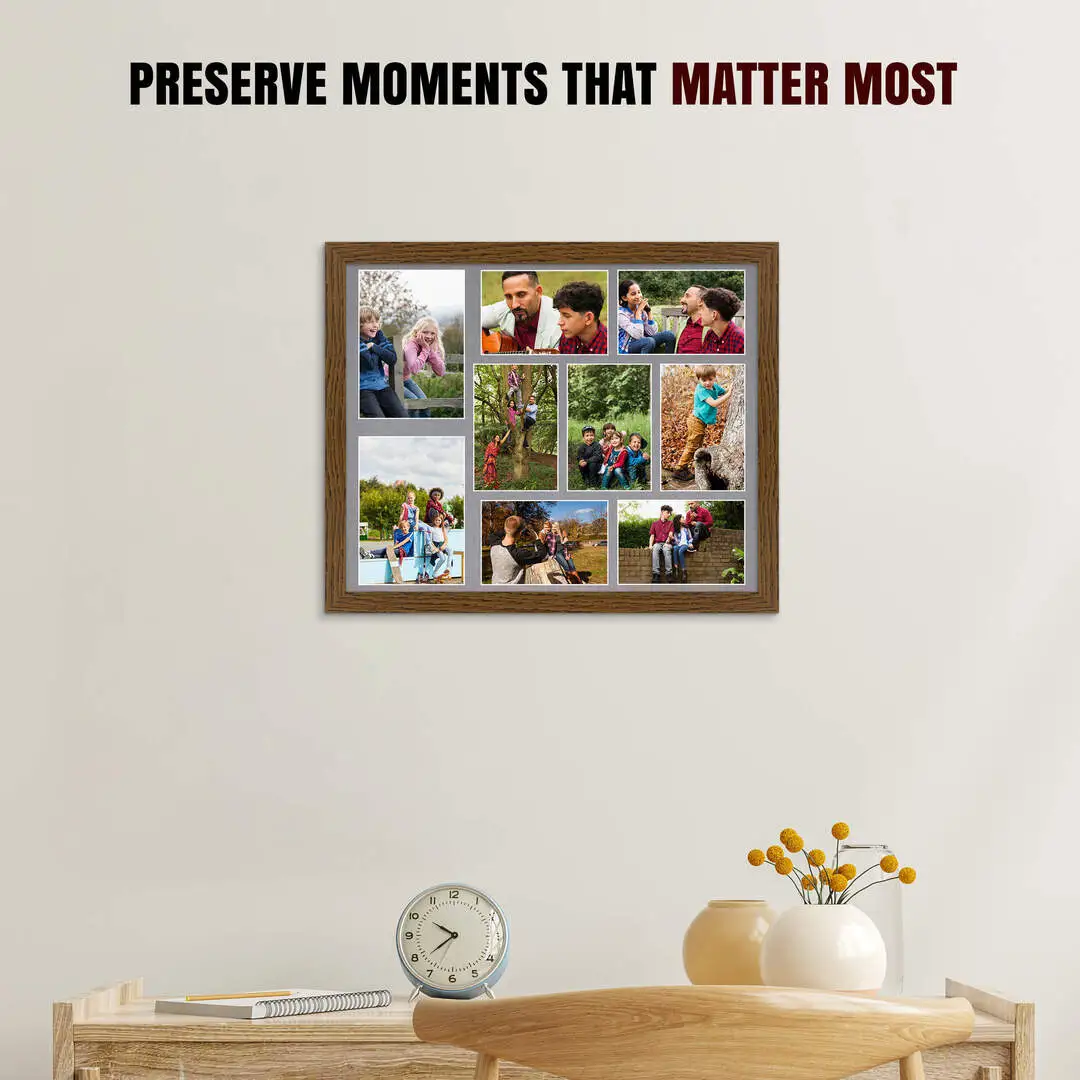 20x16" Dark Oak Modern Multi Aperture Photo Frame - Fits 7x5" (x2) & 6x4" (x7) Photos | Collage Frame thumbnail 2