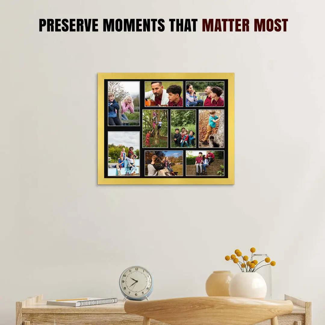 20x16" Gold Modern Multi Aperture Photo Frame - Fits 7x5" (x2) & 6x4" (x7) Photos | Collage Frame thumbnail 2