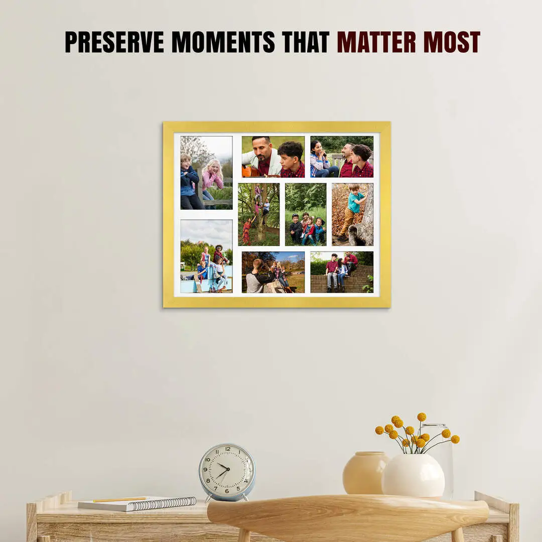 20x16" Gold Modern Multi Aperture Photo Frame - Fits 7x5" (x2) & 6x4" (x7) Photos | Collage Frame thumbnail 2