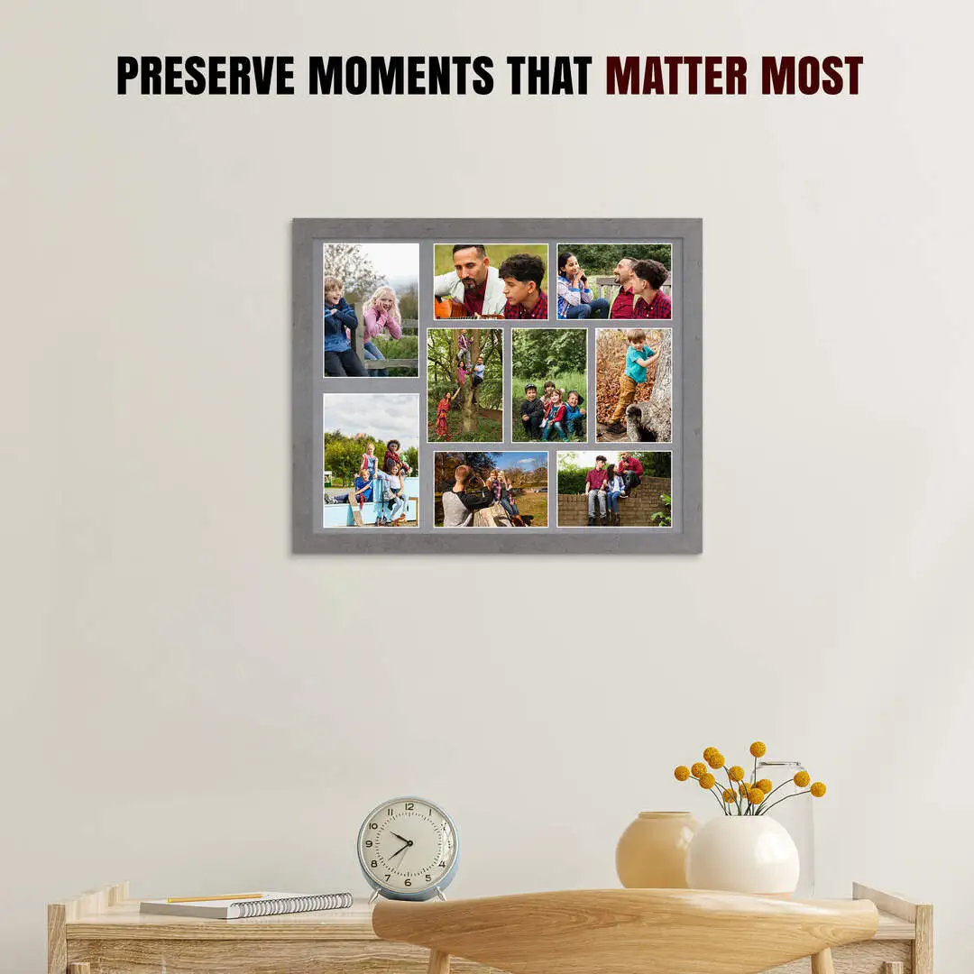 20x16" Grey Marble Modern Multi Aperture Photo Frame Holds 7x5" (x2) & 6x4" (x7) Photos With Mid Grey Mount | Modern Collage Frame thumbnail 2