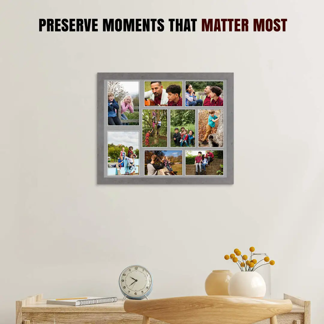 20x16" Modern Grey Marble Multi Aperture Photo Frame - Fits 7x5" (x2) & 6x4" (x7) Photos | Collage Frame thumbnail 2