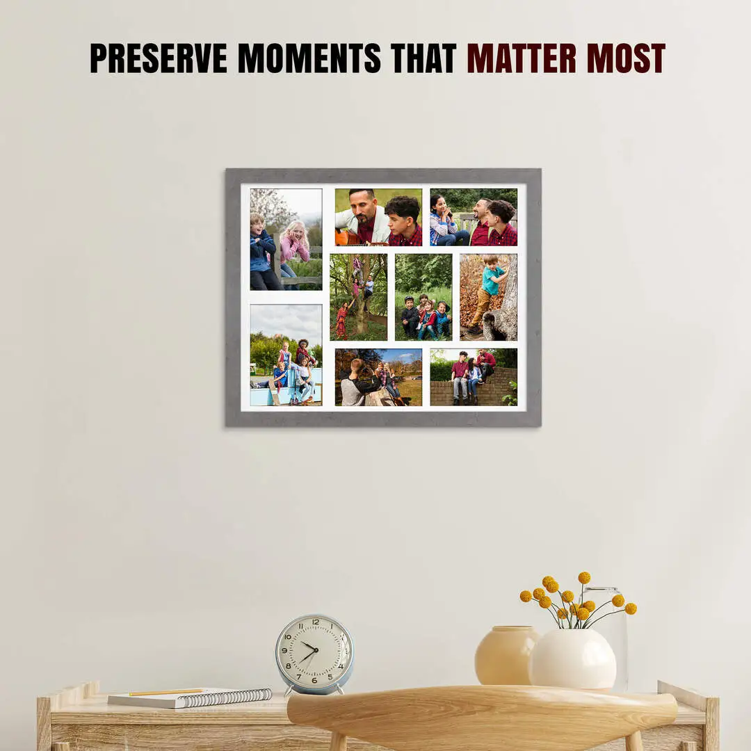 20x16" Grey Marble Modern Multi Aperture Photo Frame - Fits 7x5" (x2) & 6x4" (x7) Photos | Collage Frame thumbnail 2