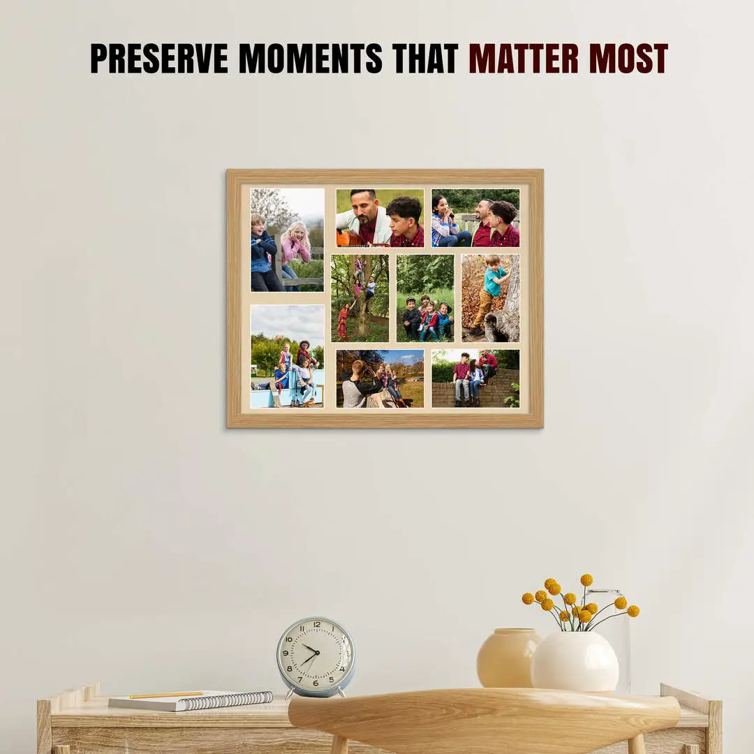 20x16" Light Oak Modern Multi Aperture Photo Frame - Fits 7x5" (x2) & 6x4" (x7) Photos | Collage Frame thumbnail 2