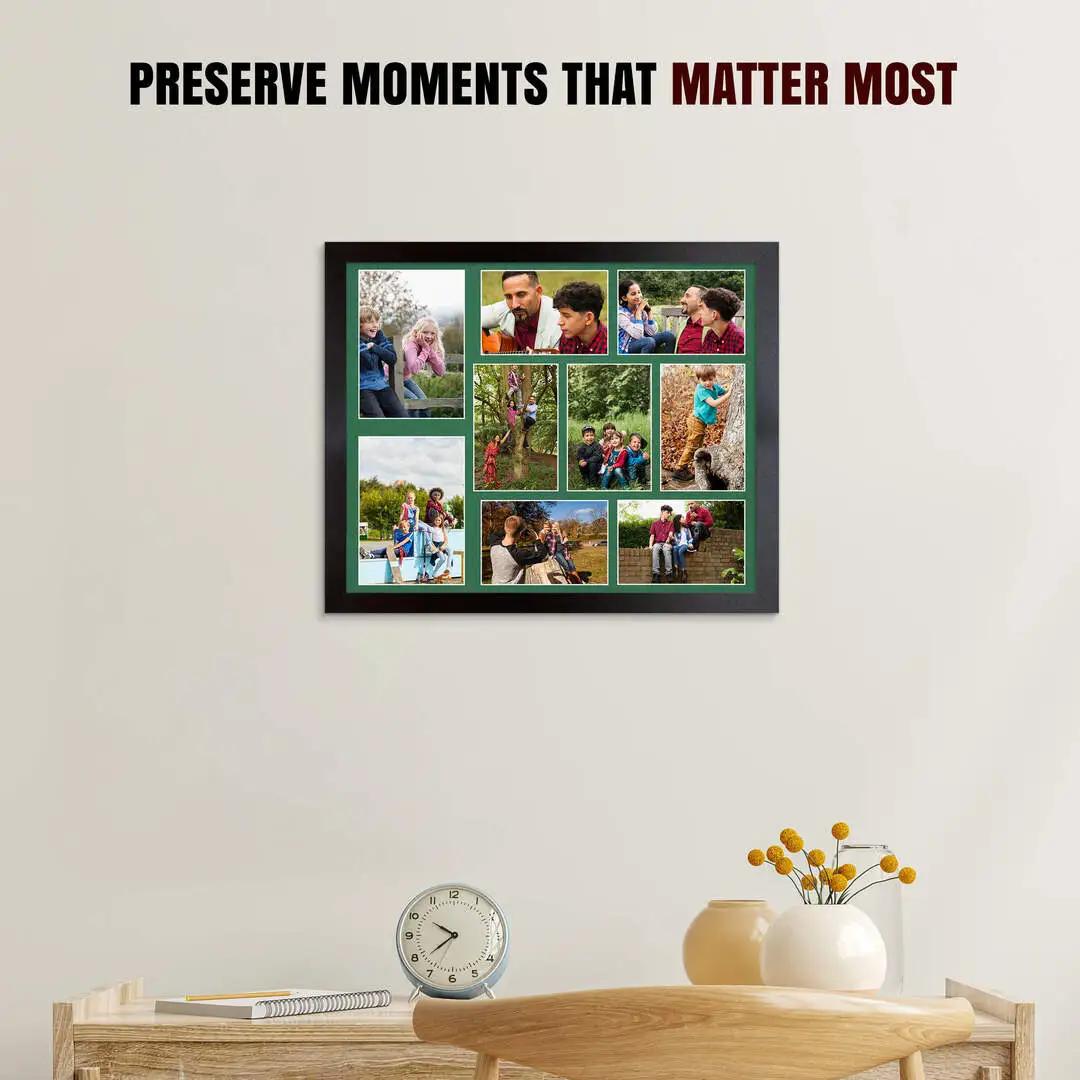 20x16" Modern Mat Black Multi Aperture Photo Frame - Fits 7x5" (x2) & 6x4" (x7) Photos | Collage Frame thumbnail 2