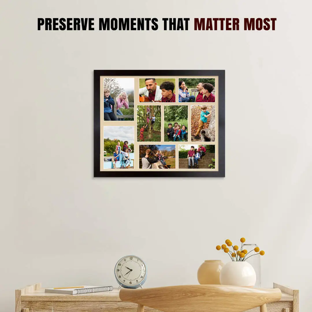20x16" Mat Black Modern Multi Aperture Photo Frame Holds 7x5" (x2) & 6x4" (x7) Photos With Ivory Mount | Modern Collage Frame thumbnail 2