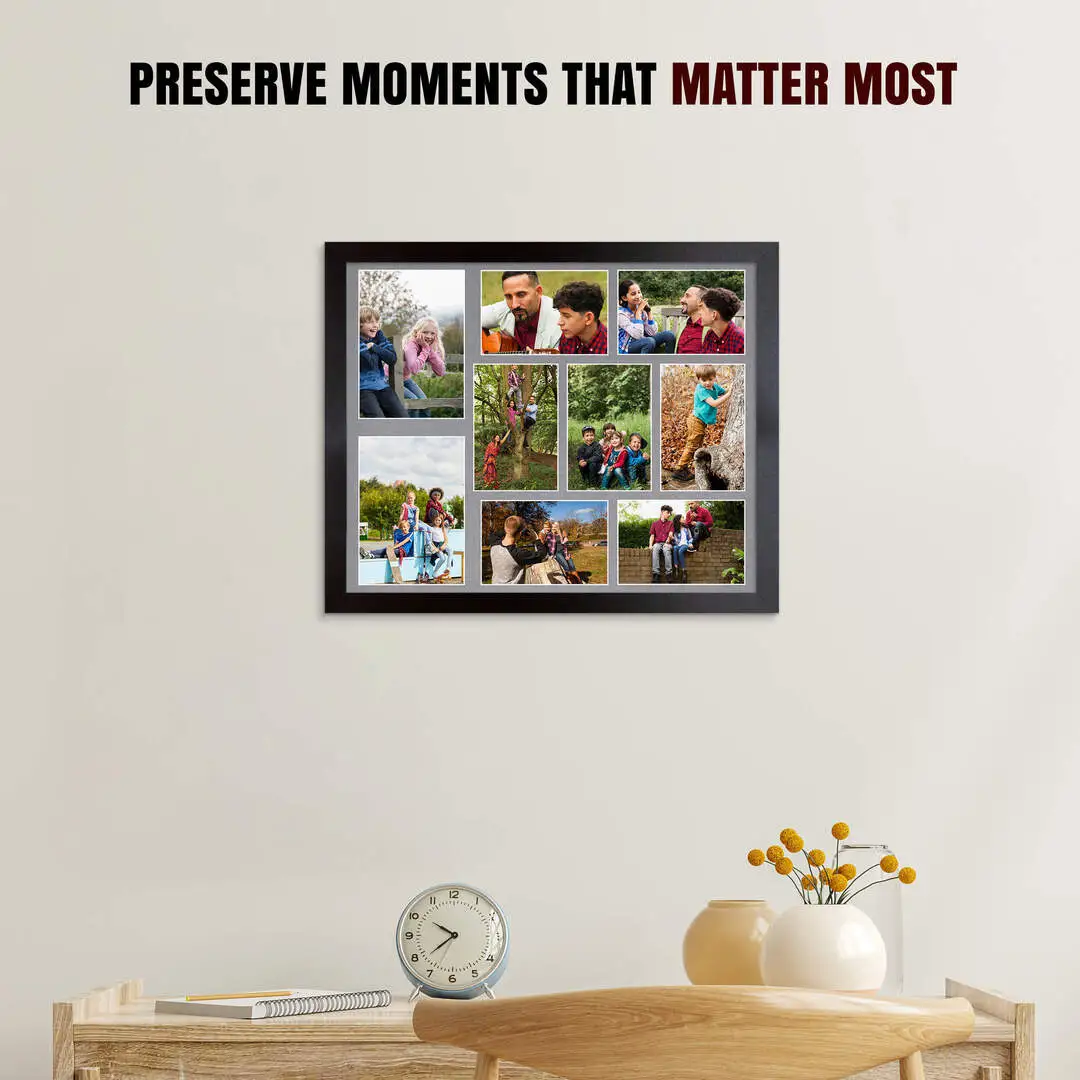 20x16" Modern Matte Black Multi Aperture Photo Frame - Fits 7x5" (x2) & 6x4" (x7) Photos | Collage Frame thumbnail 2