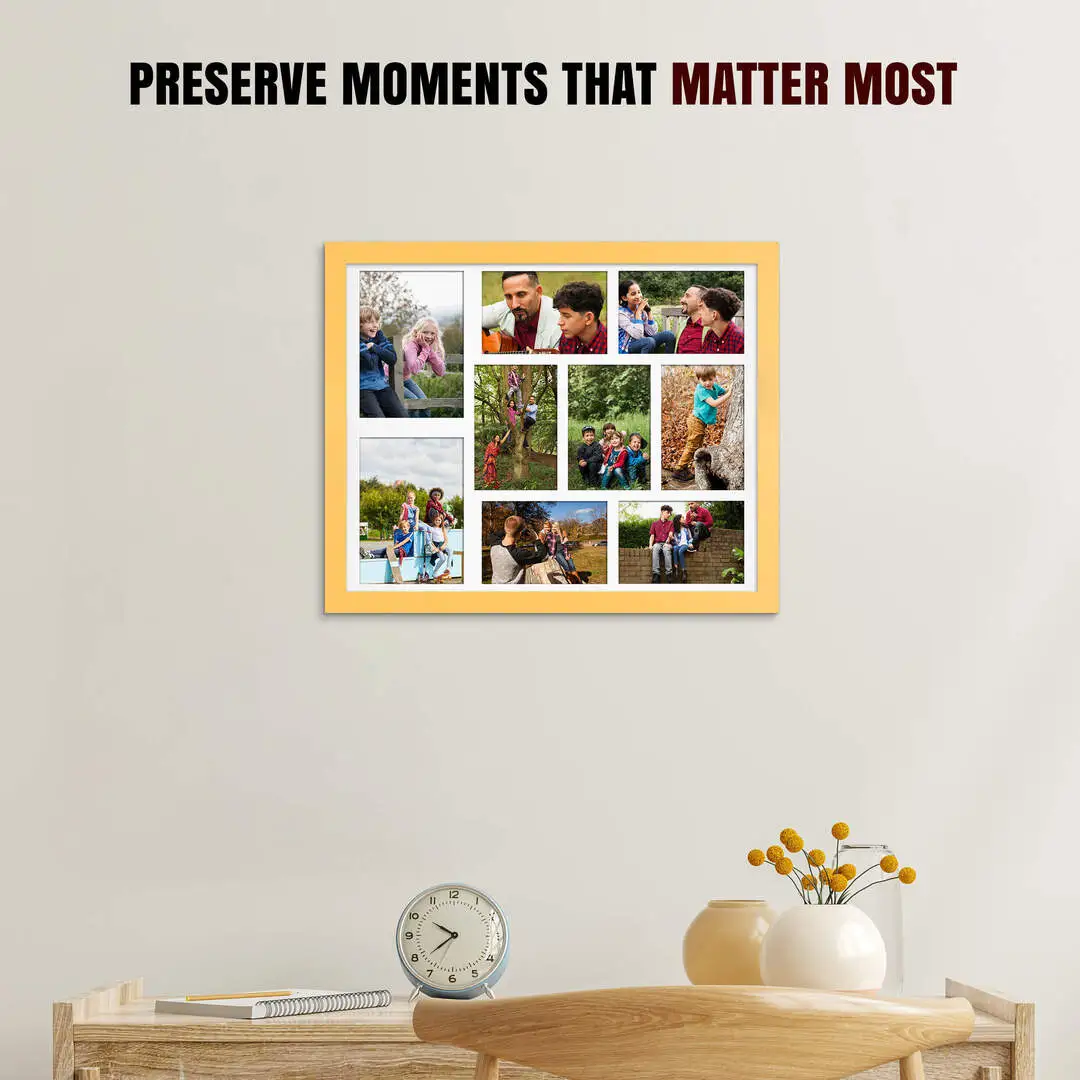 20x16" Mustard Yellow Modern Multi Aperture Photo Frame - Fits 7x5" (x2) & 6x4" (x7) Photos | Collage Frame thumbnail 2